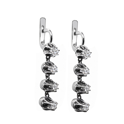 Russian Vintage Style Diamond dangle earrings 14K