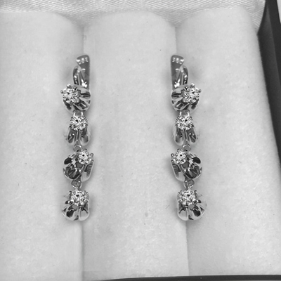 Russian Vintage Style Diamond dangle earrings 14K