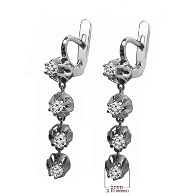 Russian Vintage Style Diamond dangle earrings 14K