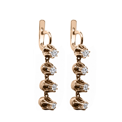 Russian Vintage Style Diamond dangle earrings 14K
