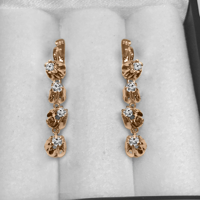 Russian Vintage Style Diamond dangle earrings 14K