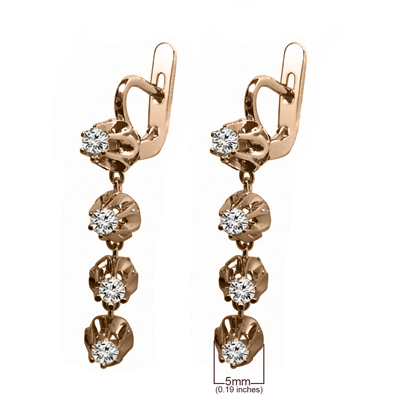 Russian Vintage Style Diamond dangle earrings 14K