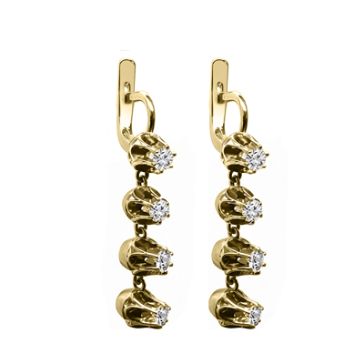 Russian Vintage Style Diamond dangle earrings 14K