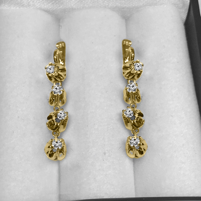 Russian Vintage Style Diamond dangle earrings 14K