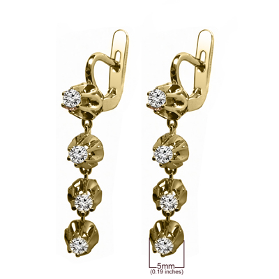 Russian Vintage Style Diamond dangle earrings 14K