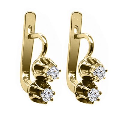 14k Gold Genuine Diamond Russian style Earrings