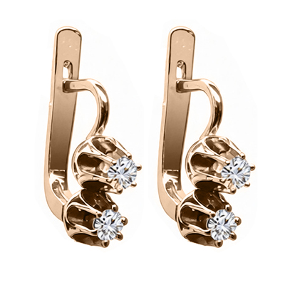 Russian style Diamond Earrings 14K Solid Gold