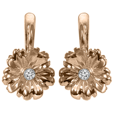Russian style Flower Diamond Earrings 10k Gold