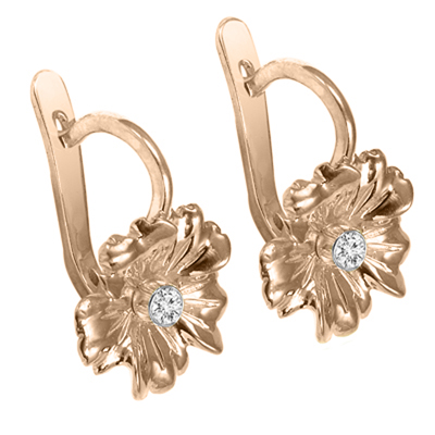Russian style Flower Diamond Earrings 10k Gold