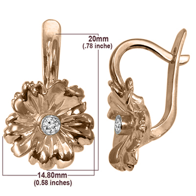 Russian style Flower Diamond Earrings 10k Gold