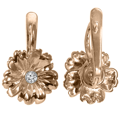 Russian style Flower Diamond Earrings 10k Gold