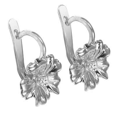 Russian style Flower Diamond Earrings 10k Gold