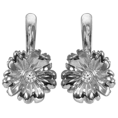 Diamond Flower Russian style Earrings in Silver