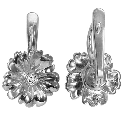 Diamond Flower Russian style Earrings in Silver
