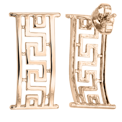 14k Solid Rose Gold Greek Design Earrings