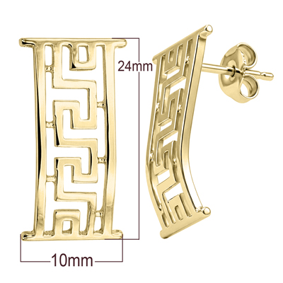 14k Solid Yellow Gold Greek Design Earrings