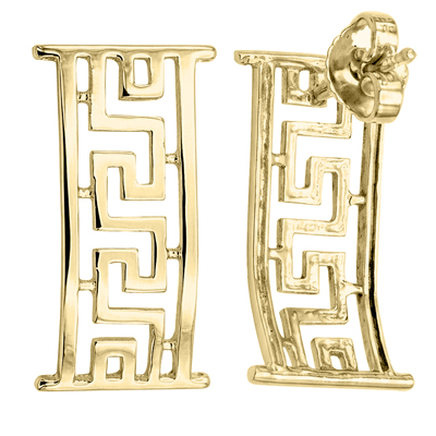 14k Solid Yellow Gold Greek Design Earrings