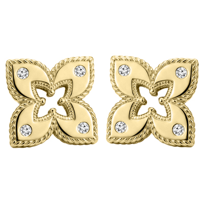 European style Flower Diamond Ruby Earrings 14k