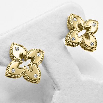European style Flower Diamond Ruby Earrings 14k