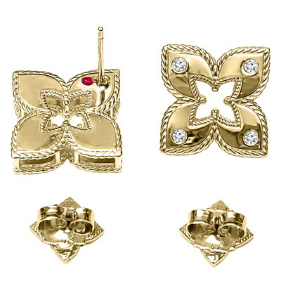 European style Flower Diamond Ruby Earrings 14k