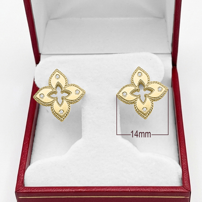 European style Flower Diamond Ruby Earrings 14k