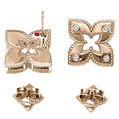 European style  Flower Diamond Ruby Earrings 14k