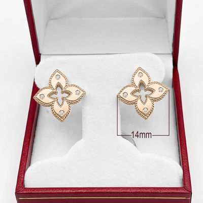 European style  Flower Diamond Ruby Earrings 14k
