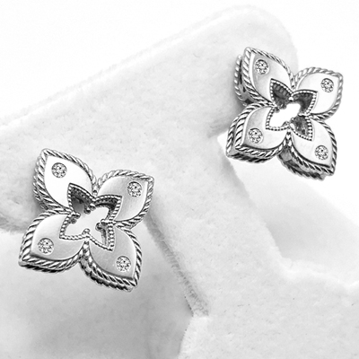 Silver European style Flower CZ Sapphire Earrings