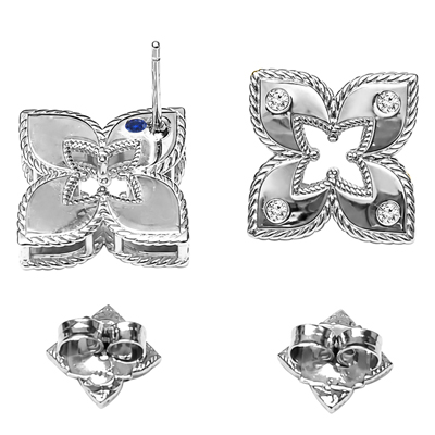 Silver European style Flower CZ Sapphire Earrings