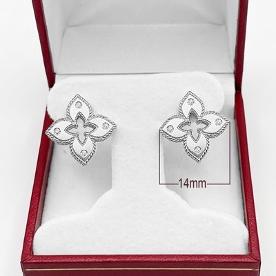 Silver European style Flower CZ Sapphire Earrings