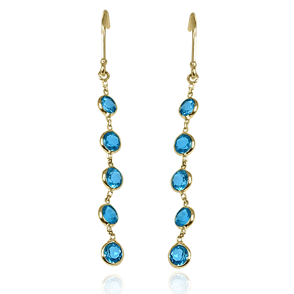 14k gold Blue Topaz Dangling Earrings