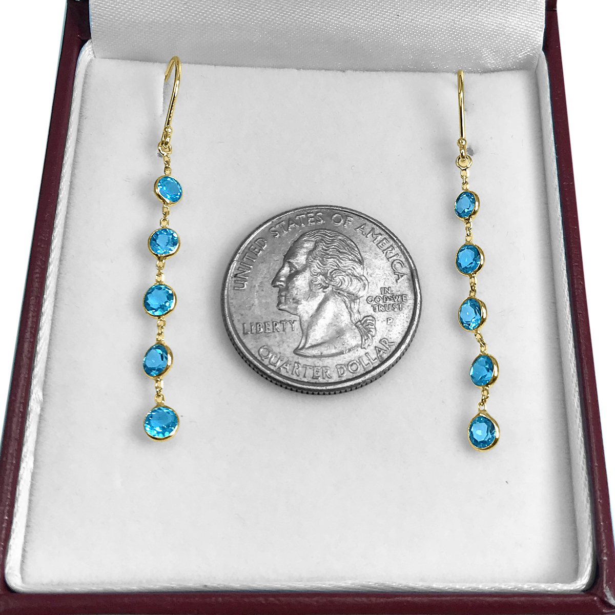 14k gold Blue Topaz Dangling Earrings
