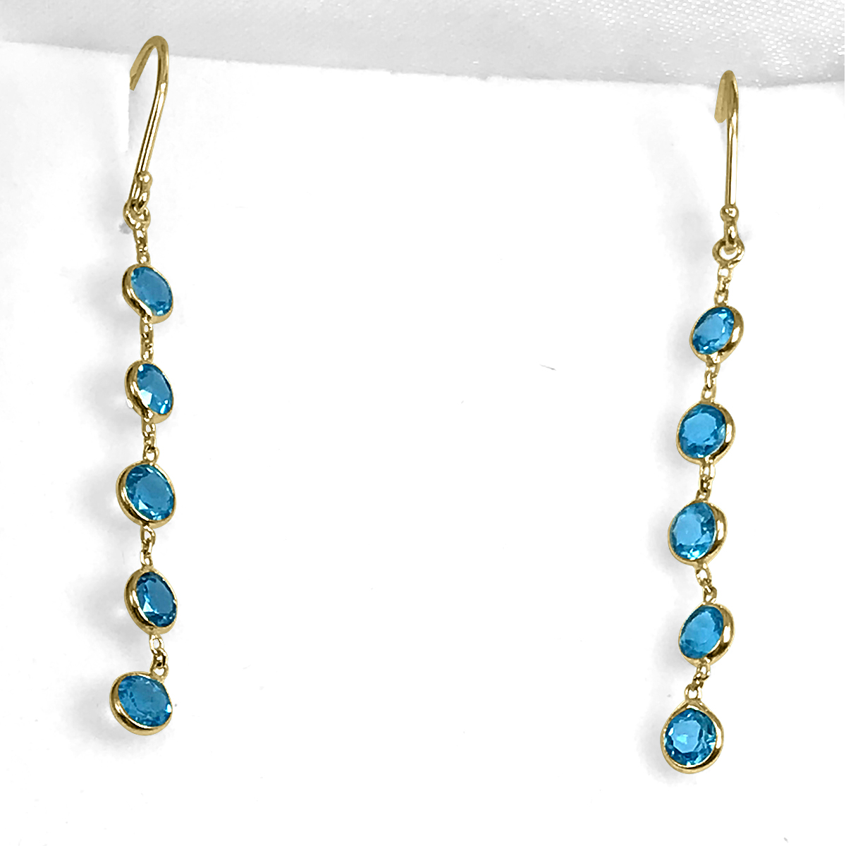 14k gold Blue Topaz Dangling Earrings