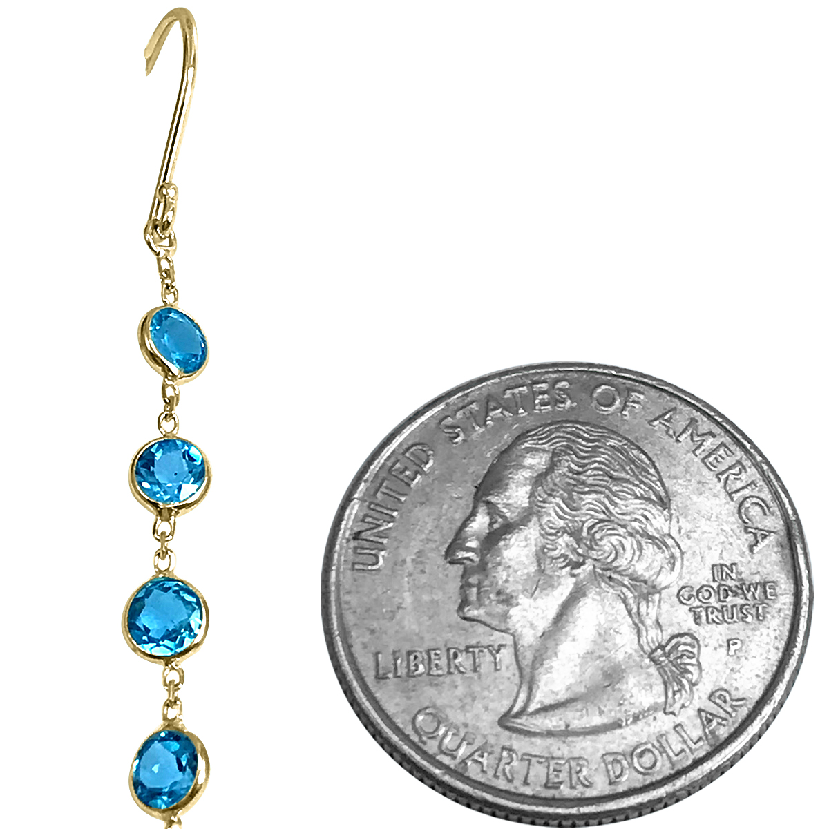 14k gold Blue Topaz Dangling Earrings