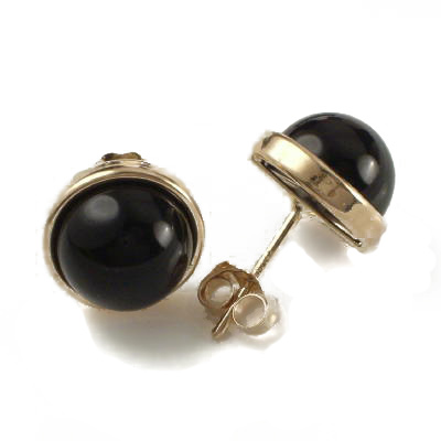 14k Gold Black Onyx Studs 8mm