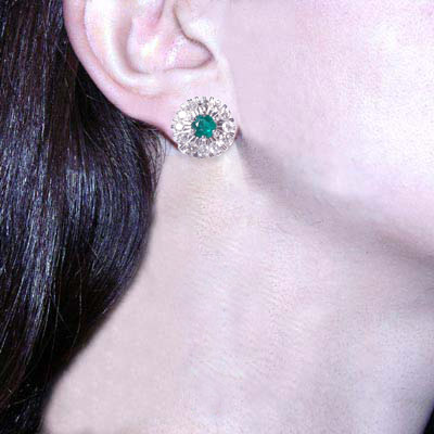 14k Gold Emerald & Diamond Russian style Earrings