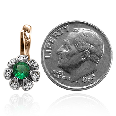 14k gold Emerald Diamond Russian style Earrings
