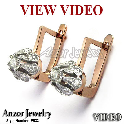 Russian Style Diamond Earrings 14k Rose 585