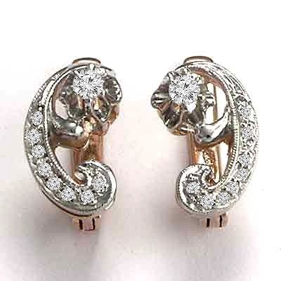 14k Gold Diamond Russian style Earrings