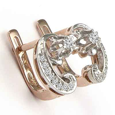 14k Gold Diamond Russian style Earrings