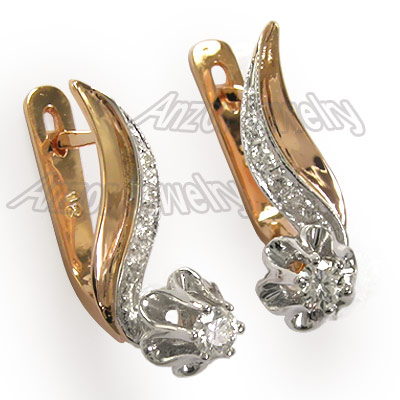 14k Rose White Gold Russian Style Diamond Earrings