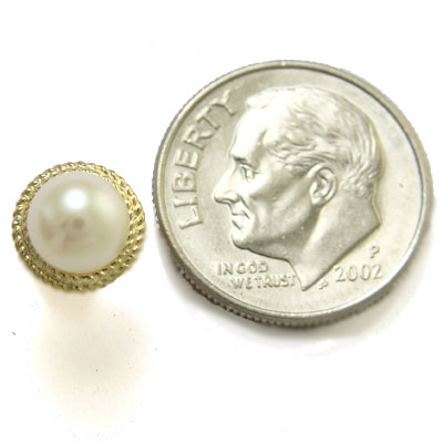 Gorgeus 14K Gold Genuine White Pearl Earrings 6mm