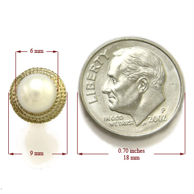 Gorgeus 14K Gold Genuine White Pearl Earrings 6MM