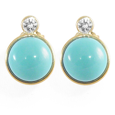 14k Solid Gold Turquoise Stud Earrings