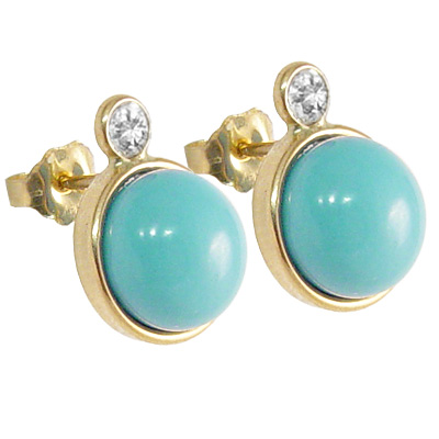 14k Solid Gold Turquoise Stud Earrings