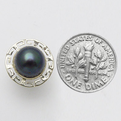 Greek Key Black Pearl Earrings 14k
