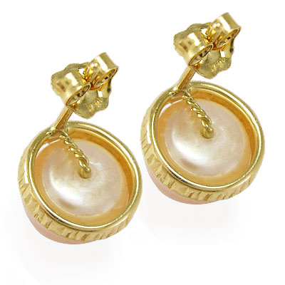 14K Gold Genuine Pink Pearl Earrings 8MM