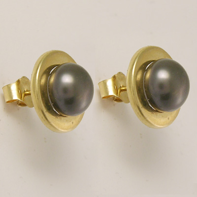 14k Gold Genuine Black Pearl Stud Earrings