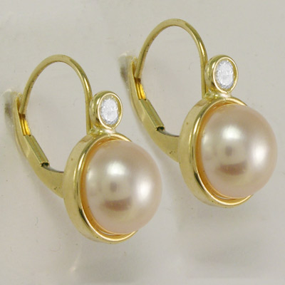 14k Gold 8mm Pearl Earrings with CZ