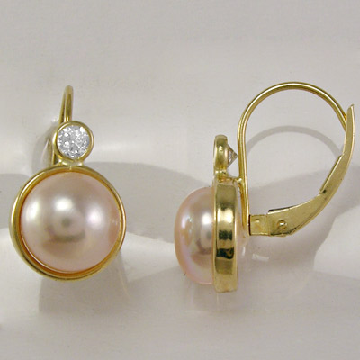 14k Gold 8mm Pearl Earrings with CZ